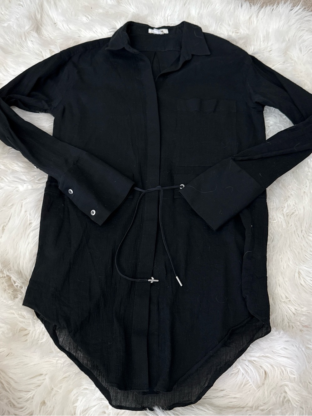 Helmut Lang Black Long-Sleeve Sheer Tunic Blouse